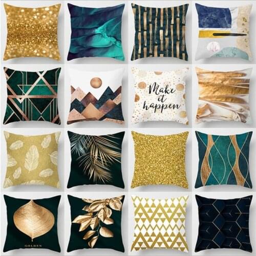 Luxury Green Gold Bronzing Cushion Cover Polyester Throw Pillow Case Nordic Sofa Bed Car Decorative Pillowcase Modern Home Decor