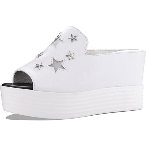 2020 Newest Open Toe Genuine Leather Shoes Woman Summer Sandals Outside Wearing Slippers Fashion Sandals Super High heel Sandals