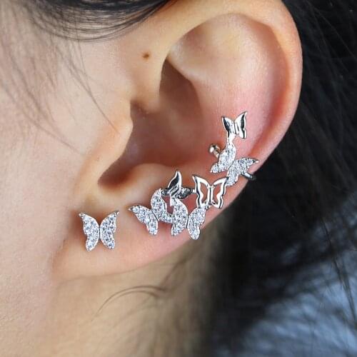 Gold silver color cz butterfly earring 2020 new arrived fashion jewelry