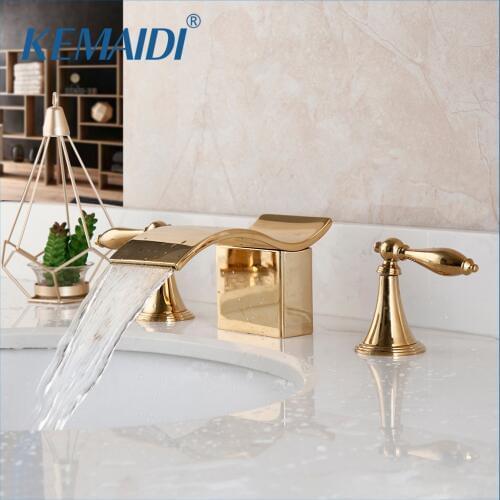 KEMAIDI Three-piece Bathtub Faucet Bathroom Basin Faucets Deck Mounted Waterfall Bath Sink Faucet Water Mixer Taps