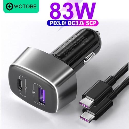 WOTOBE 2 port 83W super fast car charger,1 Port USB C PD 60W 20V power adapter,1 5A QC3.0/AFC/SCP 22.5W for phones and laptops