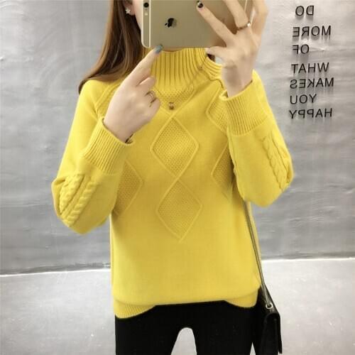 2020 Autumn winter Turtleneck Sweater Womens Long Sleeve Knitted Sweaters Yellow khaki Casual Loose Warm Pullovers Tops Female