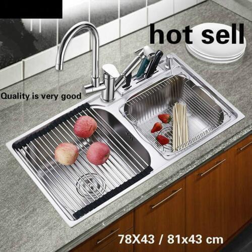Tangwu 304 stainless steel kitchen sink antirust thickening double groove tool rest 78x43x21 / 81X43X21 cm