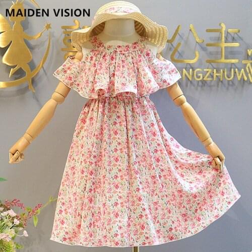 Floral Print Girls Princess A-line Dress Summer Party Child Kids Sleeveless Back Button Bohemian Dress for Girls Casual Dress