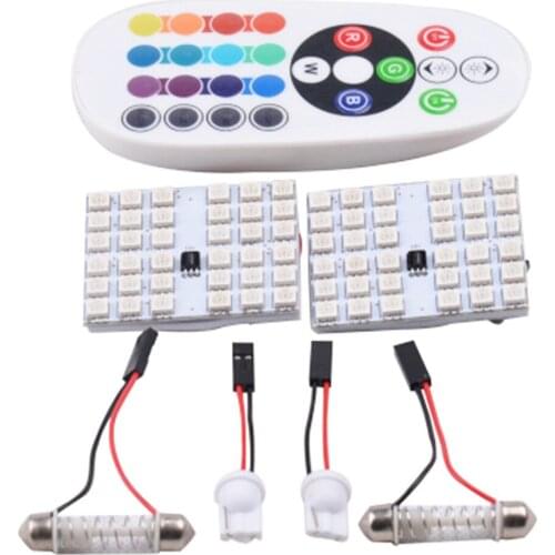 YSY 2PCS RGB 5050 36SMD LED Panel Dome Light Auto Remote Controlled Colorful Led Lamp DC 12V With T10 Festoon Adapters