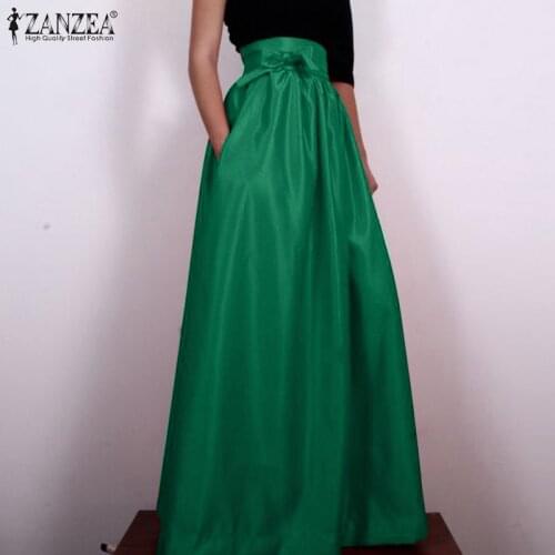 Women Stlylish Maxi Long Skirts Summer High Waist Bow Tie Skirts ZANZEA Elegant Solid Party Faldas Saia Femme Robe Vestidos