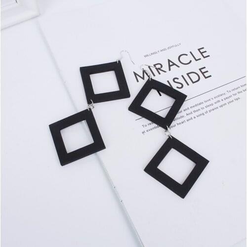 JID Women Gothic Drop Earrings Double-Sided Hanging Geometric Hollow Square Earring Black Simple Punk Wedding Jewelry Summer