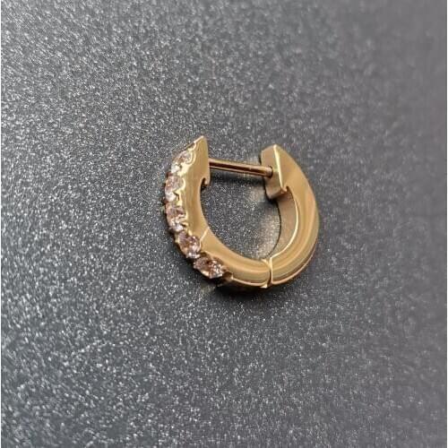 Gold Colors 5 Zircon Circle Women Hoop Earrings Ear Loop Smooth Ring 15MM Stainless Steel Jewelry Anti Allergy