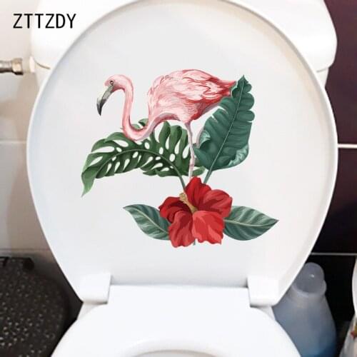 ZTTZDY 24.6×22CM Tropical Plant Flamingo Kids Room Wall Decor Bathroom Toilet Stickers WC Accessories T2-1319