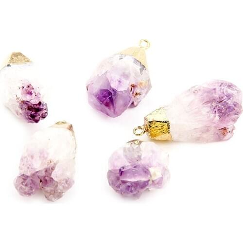 1pcs Natural Stone Crystal Quartz Charms Pendants Amethysts for Jewelry Making Necklace Earrings 45x20x15-35x22x18mm