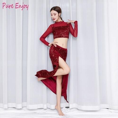 2020 New Practice clothe autumn and winter new gorgeous embroidered sequin mesh belly dance performance costumes
