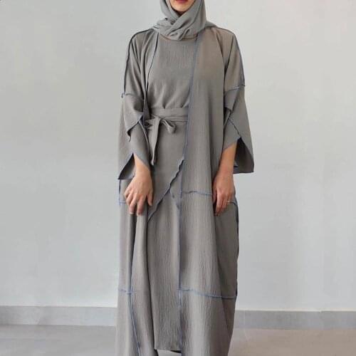2021 Solid Color Stitching Base Outer Skirt And Inner Petticoat Three-piece Suit, Muslim Casual Womens Clothing Hijab Robe