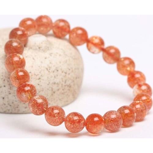 AAA +++ Orange Red High Quality Natural 7-12mm have stretch (1 bracelets/set) Golden sunstone loose beads smooth round stone