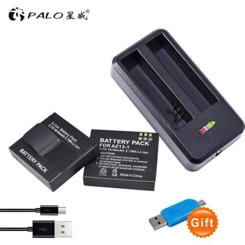 2pcs PALO AZ13-1 AZ camera battery 1010mah 3.7v li ion bateria batterias for xiaomi-xiaoyi sport camera+2 slots charger