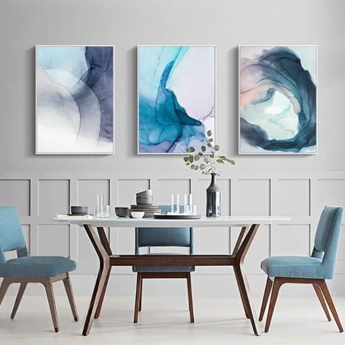 Watercolor Blue Ink Bloom Modern Abstract Canvas Painting Nordic Posters and Prints Wall Art Pictures Home Decor for Living room