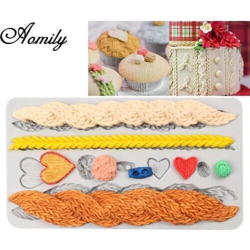 Aomily 3D Wool Knit Silicone Sweater Fondant Mould Cake Border Decorating Molds Sugar Icing Gumpaste Kitchen DIY Baking Tools