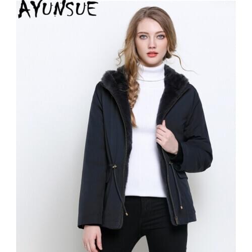 AYUNSUE Natural Rabbit Fur Parka Real Fur Coat Winter Jacket Women Luxury Warm Fur Jackets for Women Clothes 2020 Veste Femme MY