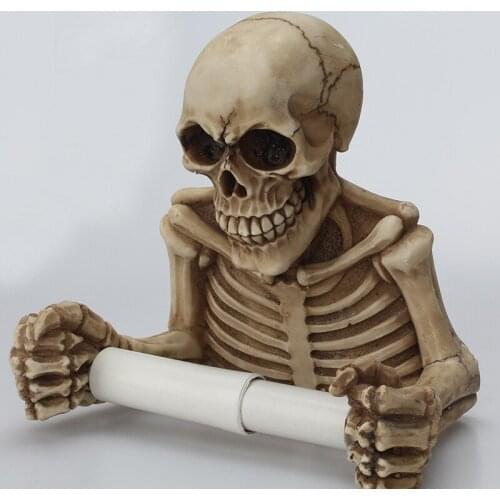 Skull Toilet Paper Holder Retro Halloween Decorations Wall Mount Toilet Tissue Paper Roll Storage Holder Stand Bathroom TS1