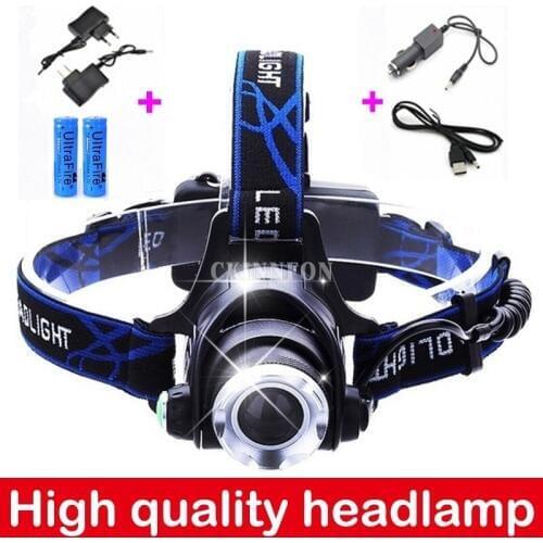 DHL 10Set 3800LM Zoomable T6 LED Headlamp Fishing Headlight Night Torch Lantern Lamp+2x18650 Battery+Charger+USB Charging Cable