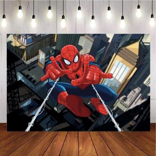Super Hero Cartoon City Spider Photography Background Backdrop Children Birthday Party Decoration Tapestry Photo Live Studio