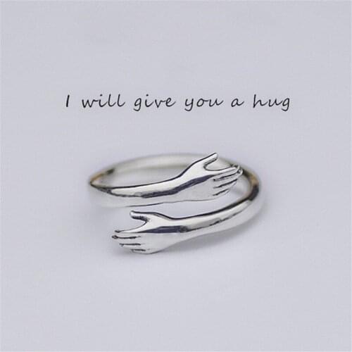 925 Silver Arm Hug Open Thin Rings for Women Men Valentines Day Gift Couple Adjustable Ring Simple Fashion Statement Jewelry