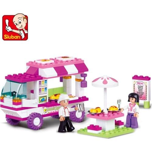 Sluban Girl Building Blocks Food truck Model education construct Bricks Toys Pink Dream Series Assembled Kids birthdays Gifts