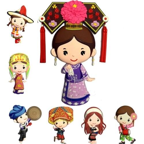 Creative Chinese style Cute Ethnic People Fridge Sticker Magnetic Icebox Stick Home Decoration Refrigerator Magnet Guests Gifts