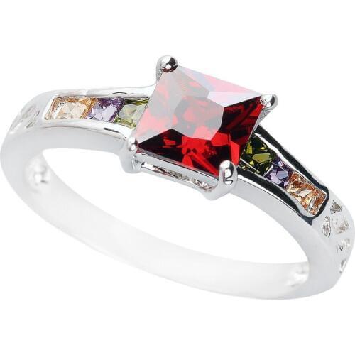 Square Multi-Color MultiGem 6*6mm Semi-precious Stone Sterling Silver AiMolies Ring Q0124V