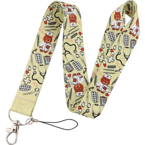 Lovely Cute Doctor Bear Neck Strap Lanyards ID badge card holder keychain Mobile Phone Strap Gift Ribbon webbing necklace