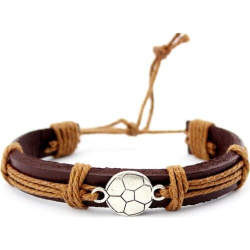 ISINYEE Fashion Football Charm Leather Bracelet For Men Man Women Black Rope Braided Bracelets Jewelry Boyfriend Gift