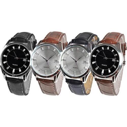 High Quality Men Watch Vintage Date Calendar Dial Clock Faux Leather Business Analog Quartz Wrist Watch relojes hombre 2019 mont