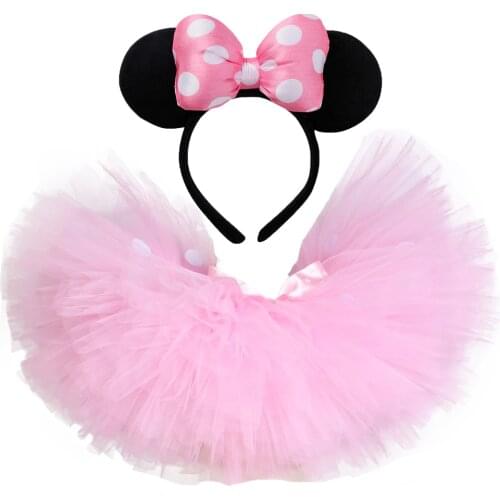 Solid Pink Tutu Skirt Girls Kid Pink Minnie Costume White Polka Dot Tulle Skirt Child Fluffy Ballet Dance Tutus Birthday Party