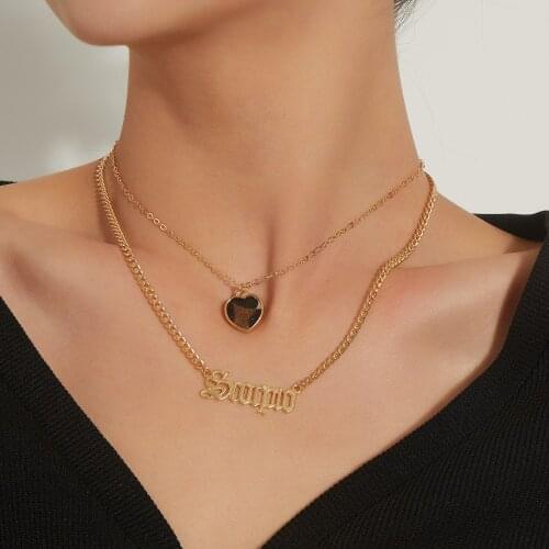 Fashion Double Layer Leopard Heart Necklace Pendant Women Creative Personality Simple Clavicle Choker Letter Necklace Jewelry