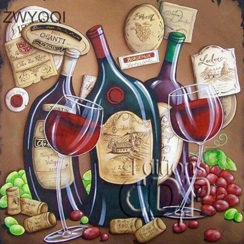 Full Square Diamond embroidery Cross stitch Wine bottle glass DIY3D Diamond mosaic Full Round Diamond painting Wine bottle glass