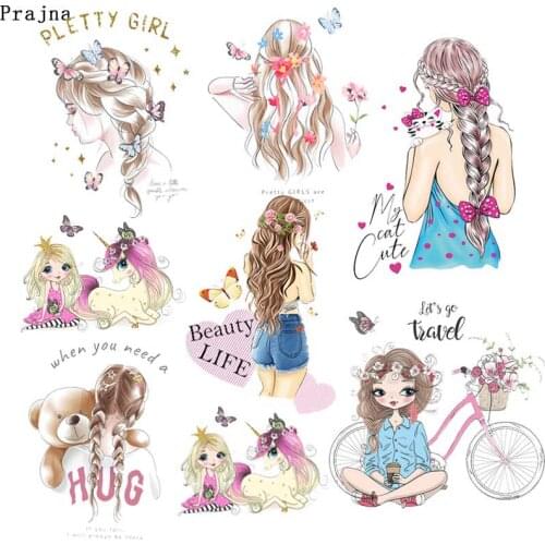 Prajna Fashion Girl Patch Iron On Transfer Patches For Clothing Sticker Iron On Patches Thermal Stickers On Clothes T Shirt DIY