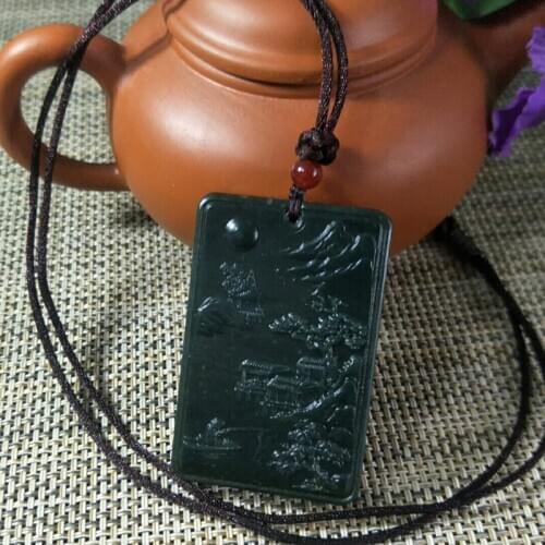 Natural Hetian Jade Landscape painting Hand carving Jade Pendant Jewelery Lucky Auspicious Amulet Fine Jewelery Jade Pendant