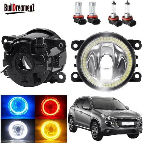 Angel Eye Fog Light Assembly Car Front Bumper Fog Lamp with Halo Ring Daytime Running Light H11 12V For Peugeot 4008 2012-2017