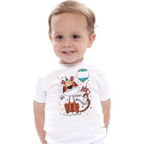 Happy birthday Summer Children Clothing Boys T Shirt Cartoon tiger Short Sleeve T-shirt Kid Boy Casual Cute T-shirt 2-6Y Shirt
