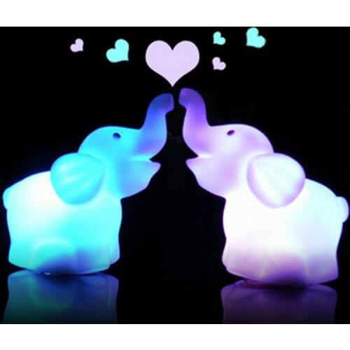 Cute Elephant 7 Changing Colors On/Off Switch LED Night Light Wedding Party Decoration With Battery Children Gift