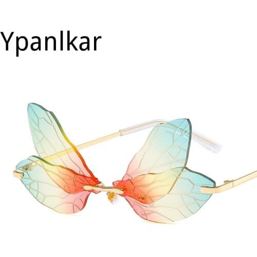 NEW Fashion Cycling Butterfly Dragonfly Wings Sunglasses Women Men Fashion Unique Rimless Sun Glasses UV400 Mirror Outdoor