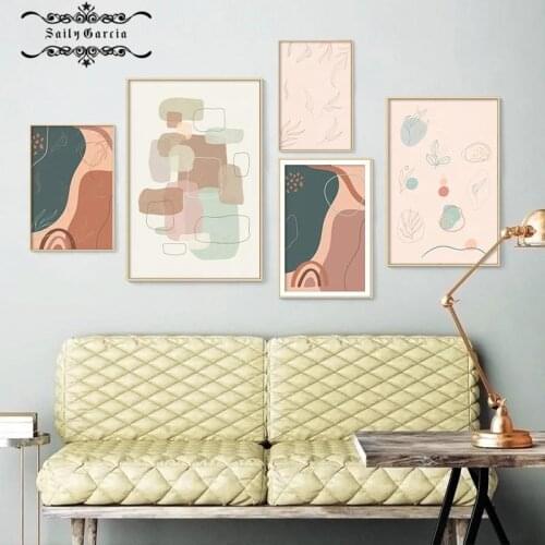 Modern Abstract Beige Pink Geometric Canvas Painting Boho Poster and Print Wall Art Pictures for Bedroom Living Room Home Decor