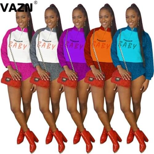 VAZN 2021 Special Holiday O-neck Two Piece Set Loose Letter 2 Piece Set Women Long Sleeve Top And Pant Autumn