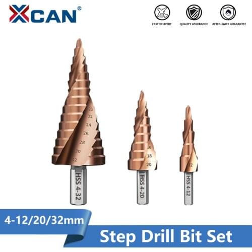 XCAN Step Drill Bit 4-12/20/32mm Wood Metal Hole Cutter TiCN Coated Step Cone Drill Bit HSS Steel Metal Core Drill Bit