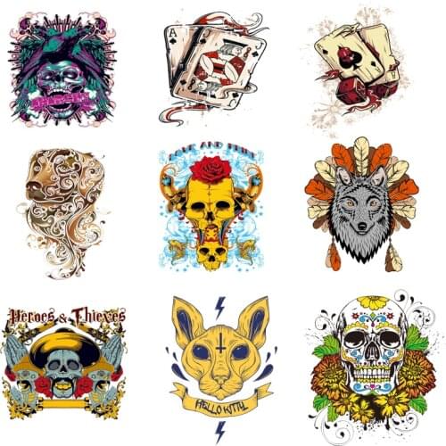 Iron on Transfer for Clothing Thermoadhesive Patches Stickers Diy skull Patch Fusible PVC Stripes Rock Appliques for Jackets C