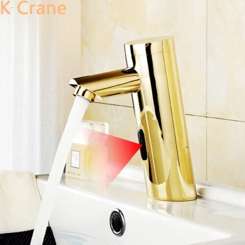 Gold Infrared Motion Sensor Faucet Bathroom Smart Touchless Tap Automatic Copper Kraan Inductive Brass Robinet Basin Sink Musluk