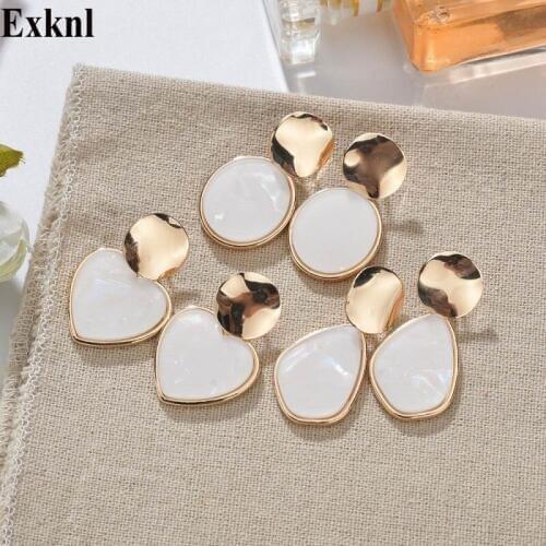 Exknl 2019 Resin Drop Earring for Women Korean Heart Party Boho Dangle Alloy Trendy Ethnic Summer Jewelry Round Earrings Fashion