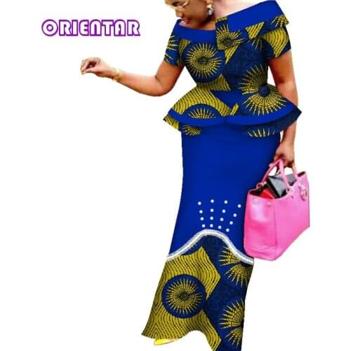 African Dresses for Women Fashion Ankara Dress Short Sleeve High Waist Long Dress Print Cotton African Clothes for Women WY4531
