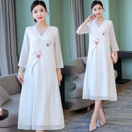 Stylish clothes Women summer white dress Vintage dresses Chiffon printing dresses Korean style Youth clothing for womens K4599