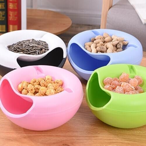 1 PCS Modern Living Room Creative Shape Lazy Snack Bowl Plastic Double Layers Snack Storage Box Bowl Lazy Fruit Plate Bowl