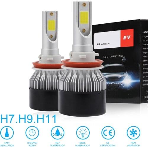 2pcs H8 H9 H11 Car Led Headlight Bulbs EV9 72W 8000LM 6000K LED Auto Headlamp Fog Lamp Hi or Lo Light Bulbs for Car Truck SUV RV